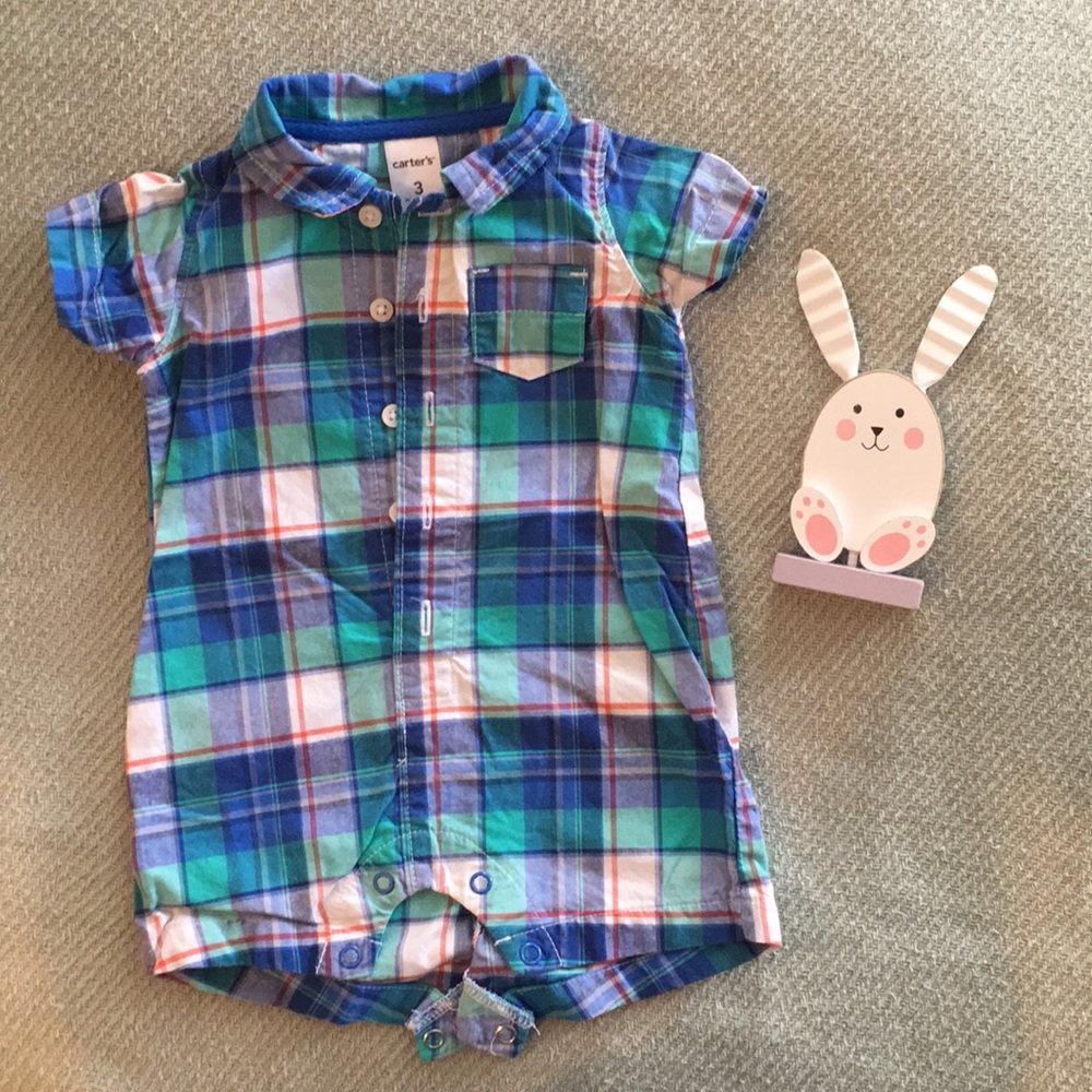 Carter’s 3M Plaid Spring Easter Romper EUC